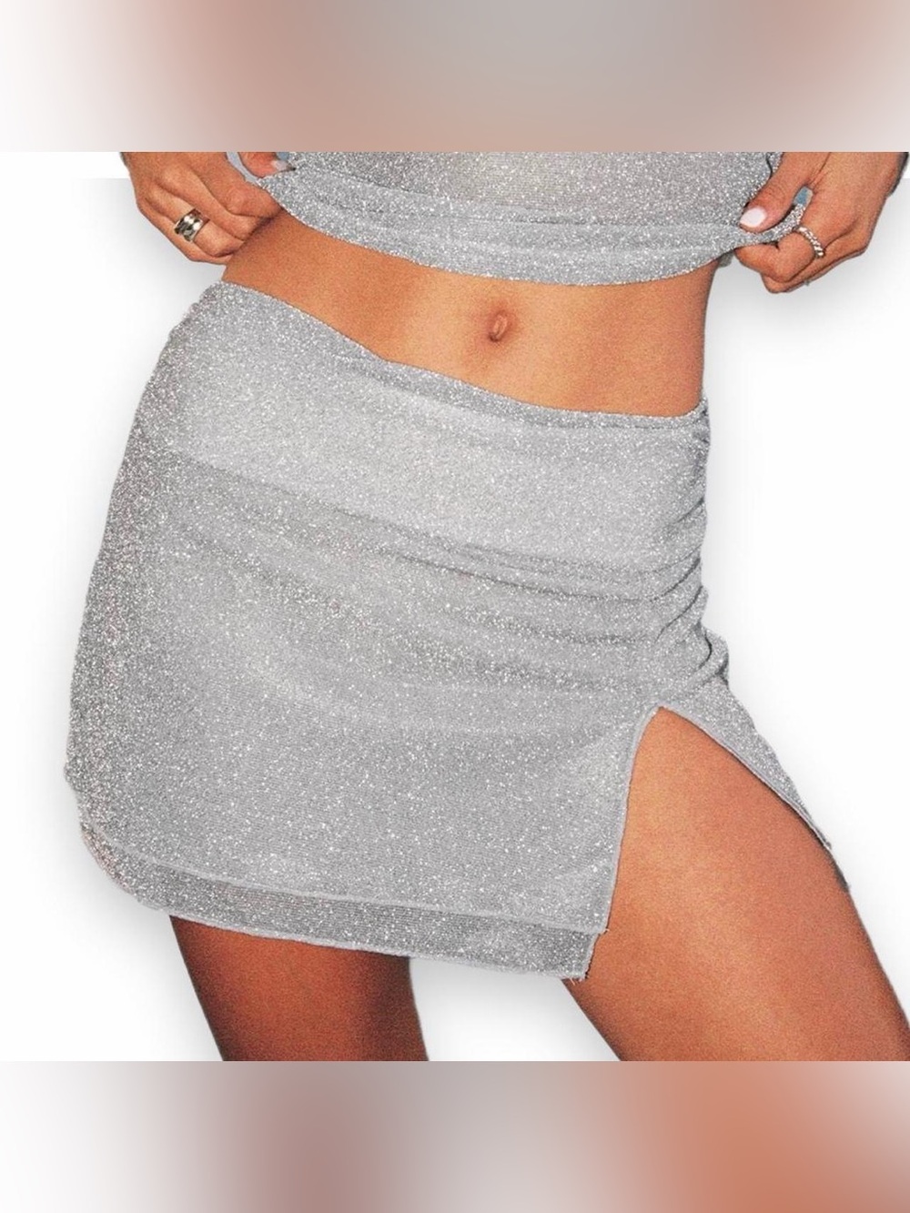 Silver Sparkle Side-Slit Mini Skirt - Stylish Women's Skirt